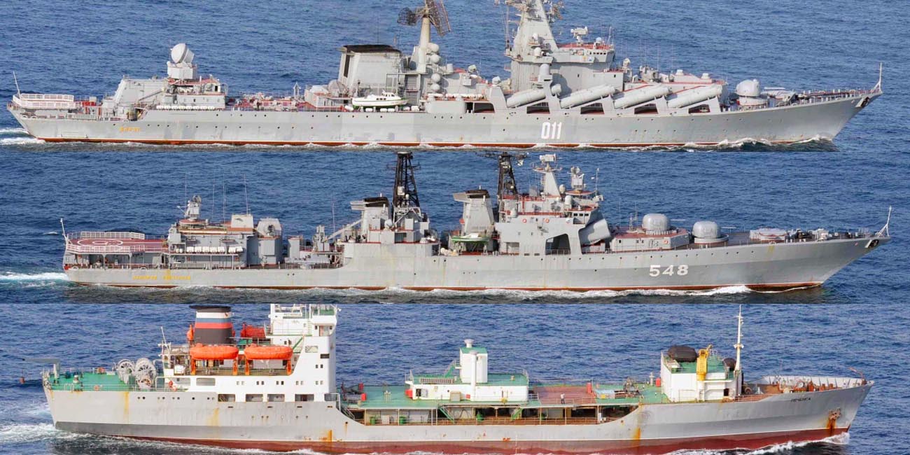 ロシア海軍の巡洋艦「ヴァリャーク」など3艦、対馬海峡を北上 海自が確認