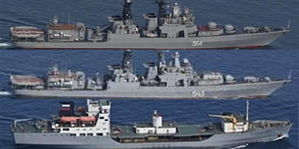 ロシア海軍駆逐艦「マルシャル・シャポシニコフ」や「アドミラル・トリブツ」など3艦、津軽海峡を東進し太平洋へ　海自「いずしま」等が警戒監視