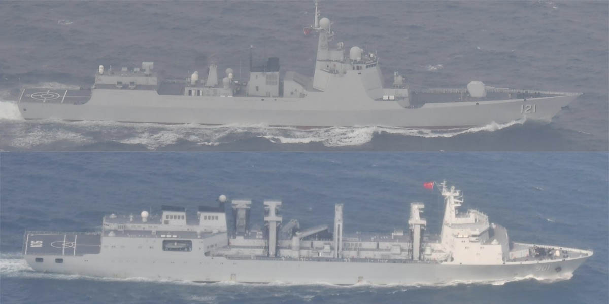 中国海軍ミサイル駆逐艦「斉斉哈爾」と高速戦闘支援艦「呼倫湖」、大隅海峡を東進し太平洋へ　海自「みくま」等が警戒監視